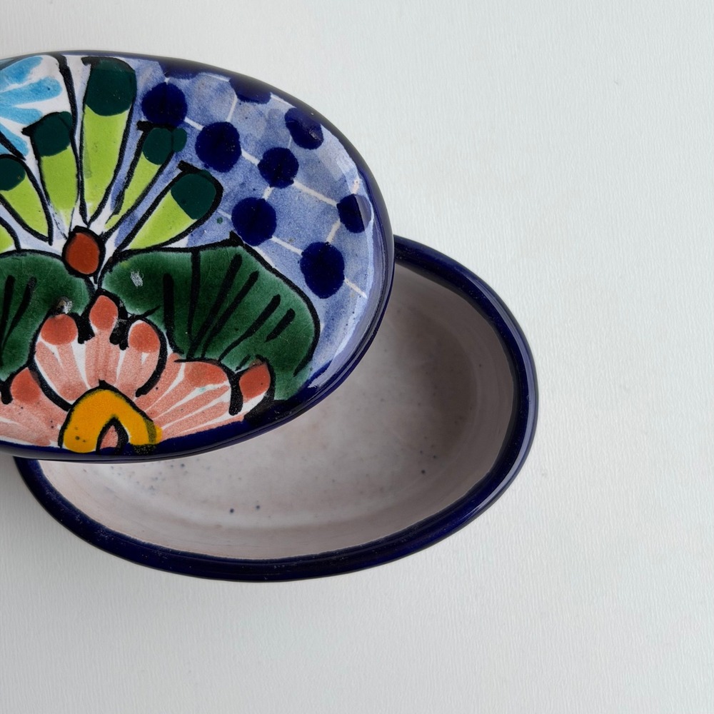 Vintage Talavera Ceramic Trinket Box Small Floral Mexican Pottery Hand Painted